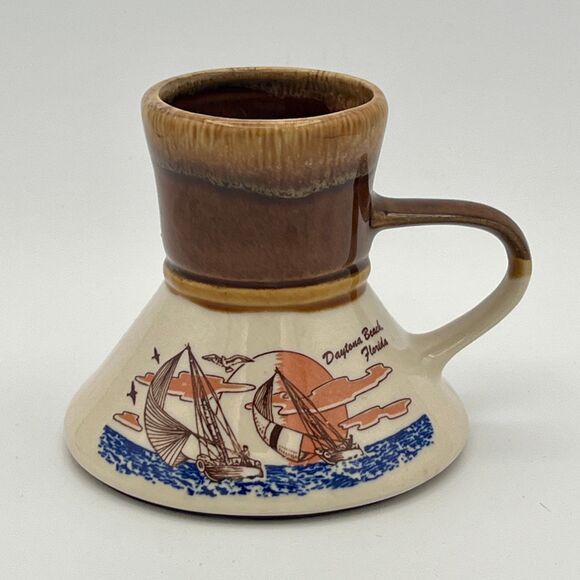 70s Vintage Daytona Beach Florida Drip Glaze Sailboat Souvenir Mug - Picture 1 of 1